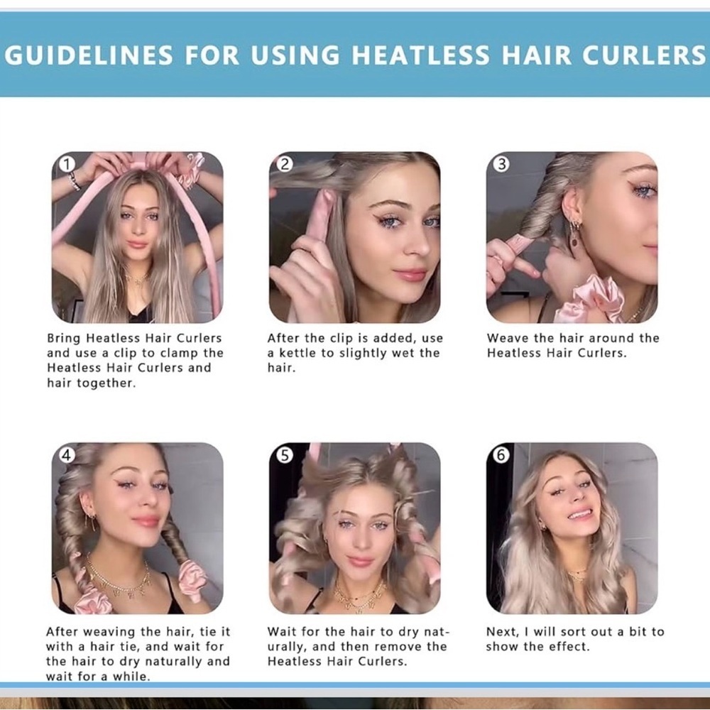 Heatless Curler Bundle 6 Jumbo Velvet Rollers, 6 satin flex rods, 2 hair wraps - Picture 10 of 15